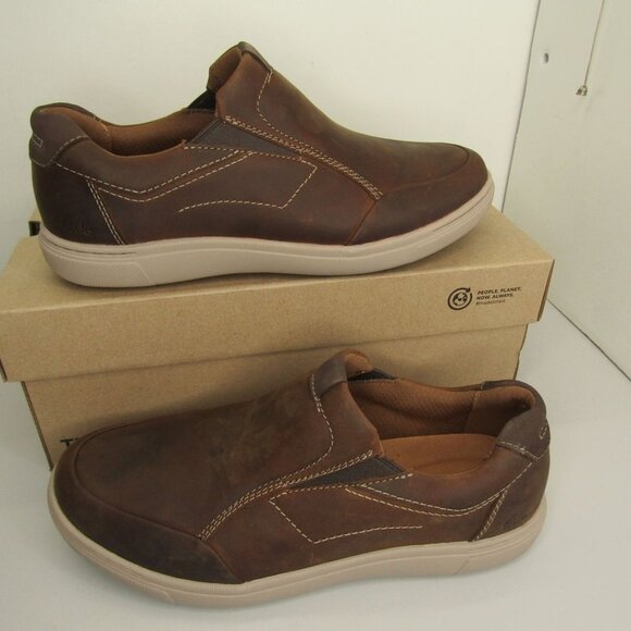 Clarks Men’s Mapstone Step Casual Slip-On Shoes – Brown Leather – Size 9.5W - Picture 1 of 1